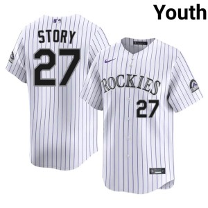 COL Rockies Embroidery Youth #27 Trevor Story White Jersey 868152-226
